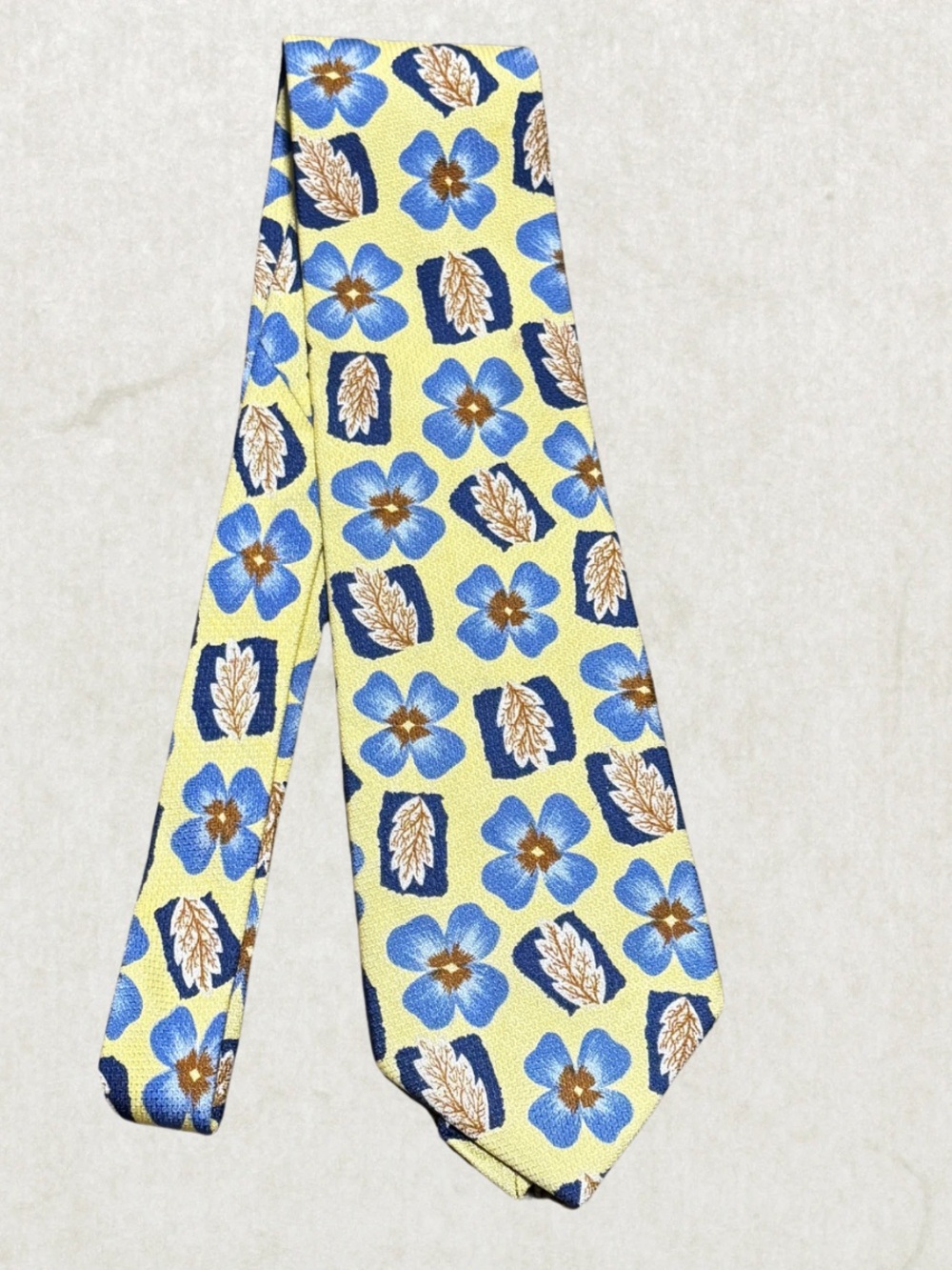 Vintage Stafford Silk Tie – Floral Blue Yellow Pattern, 100% Silk, Made in Italy